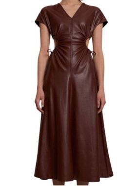 7 for All Mankind Brown Faux Leather Cutout Midi Dress Size XS